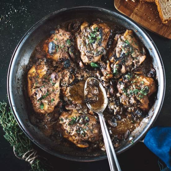 Braised Chicken Thighs w/ Mushrooms