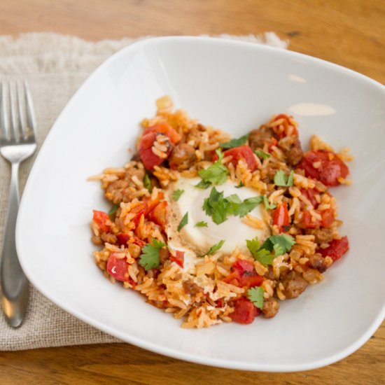 Tomato, Egg & Sausage Fried Rice