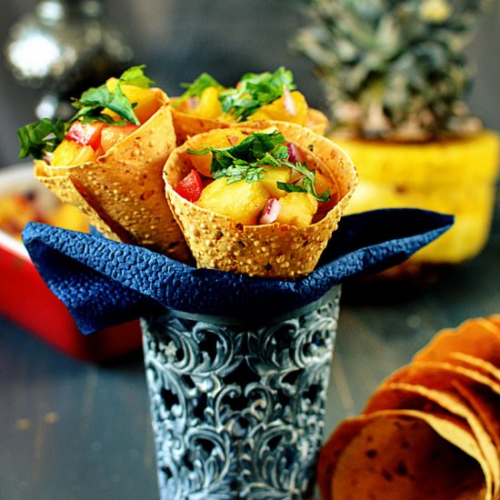 Pineapple Salsa Papadum Cones