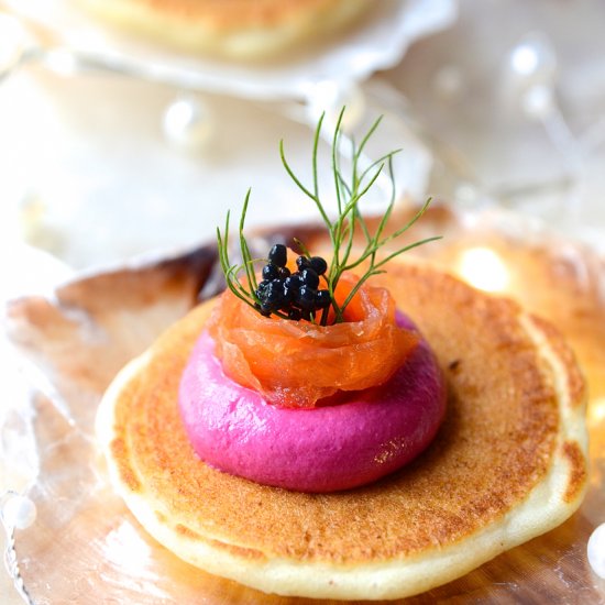 Buckwheat blinis with salmon