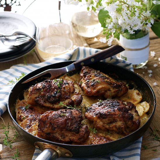 One Pan Chicken and Potato Gratin