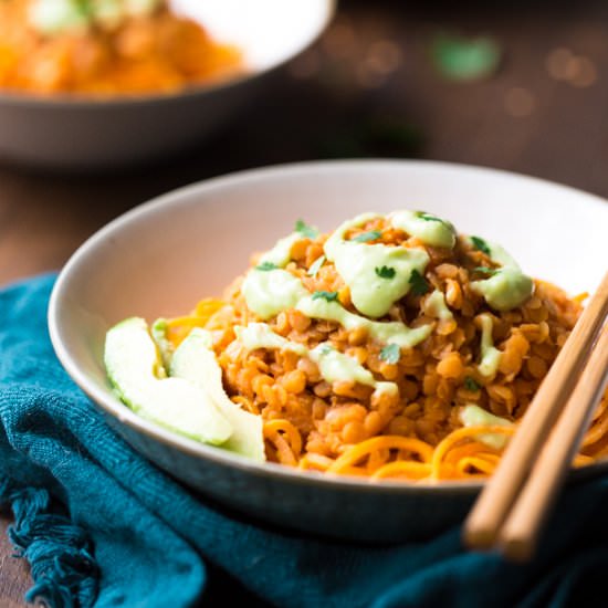 Red Curry Lentil Sweet Potato Bowls