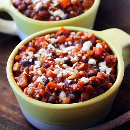 Spicy Black Bean Lentil Chili