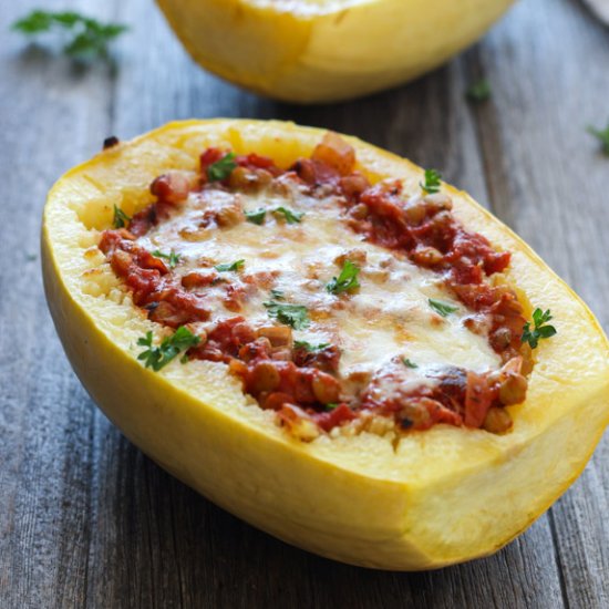 Mushroom Lentil Spaghetti Squash