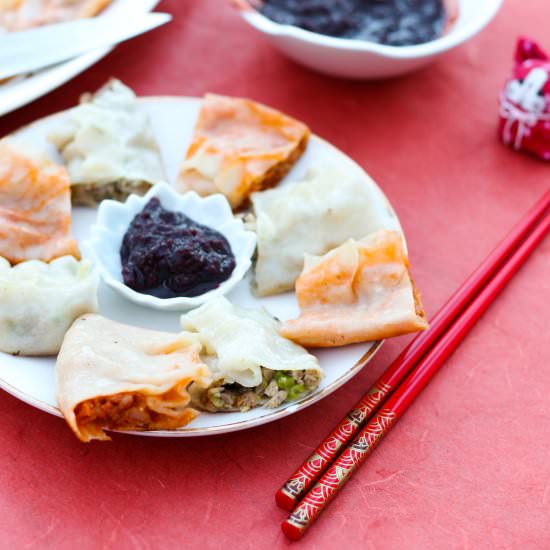 Cheesy Pizza and Duck Dumplings