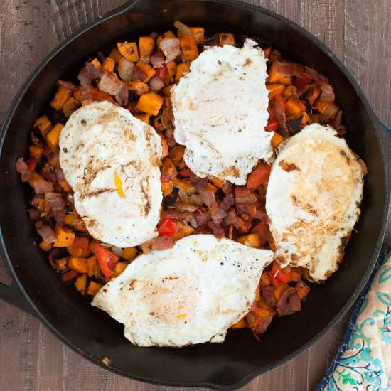 Sweet Potato Hash with Bacon & Eggs