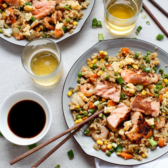 Seared Salmon and Prawn Fried Rice