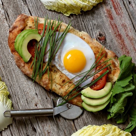 Focaccia with Fried Duck Eggs