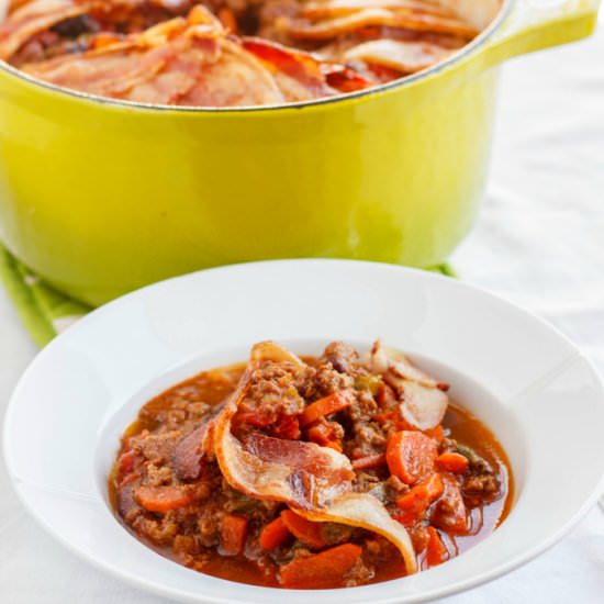 Beef Chili in a Bacon Bowl