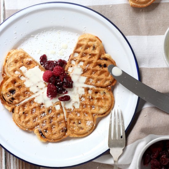 Coconut and cranberry waffles