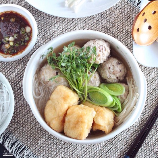 Chicken Meatballs and Tofu Hot Pot