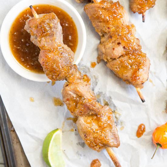 Apricot Habanero Pork Skewers