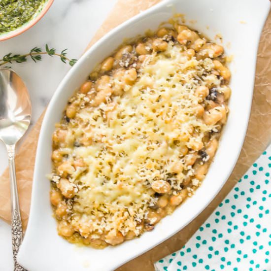 White Bean Wild Mushroom Gratin