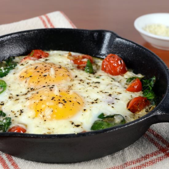 Baked Eggs with Sautéed Onions