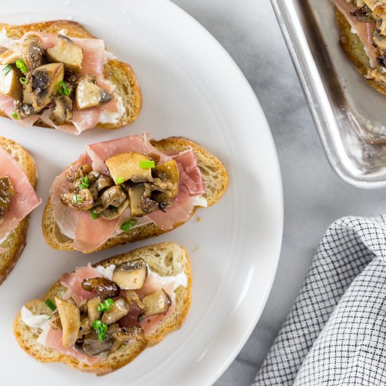 Wild Mushroom & Prosciutto Crostini