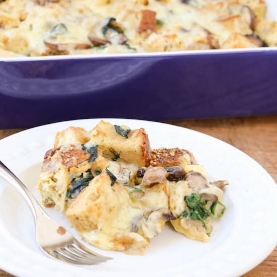 Mushroom Spinach and Havarti Strata