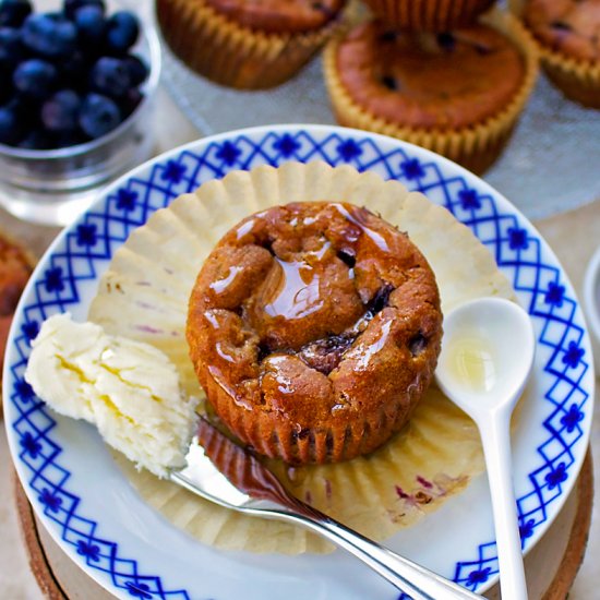 Soaked Blueberry Blue Corn Muffins