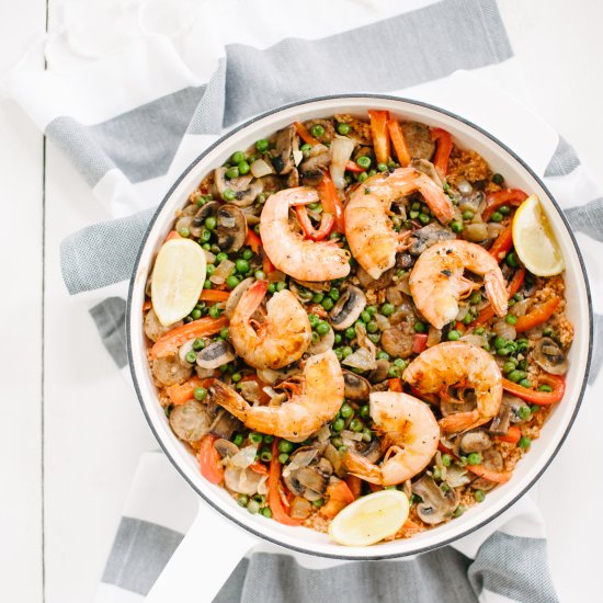 Sausage, Shrimp + Quinoa Paella