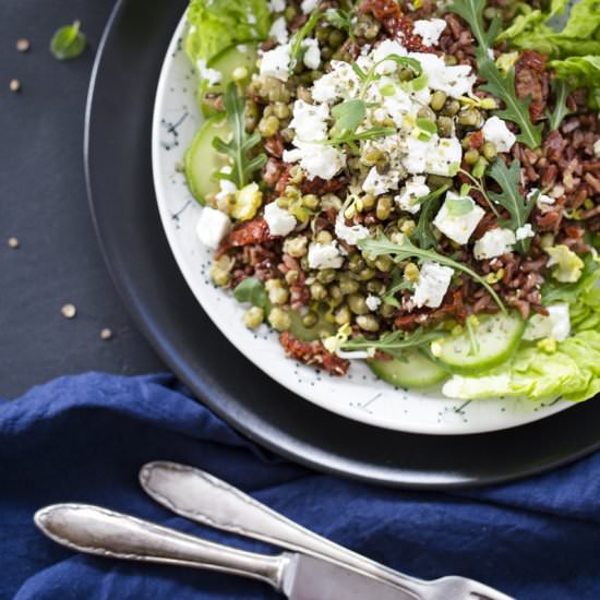 Salads with mung beans and feta