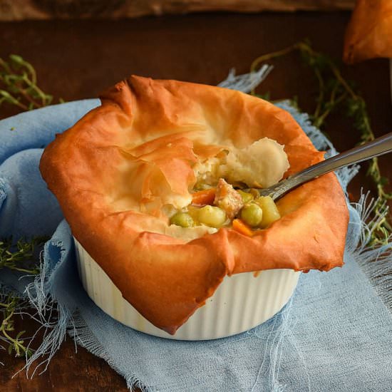 Flaky Phyllo Crusted Turkey Pot Pie