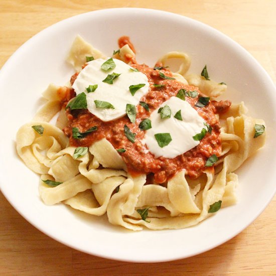 Homemade pasta with cream sauce