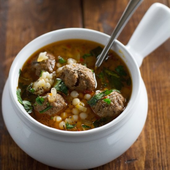 Moroccan Meatball Couscous Soup