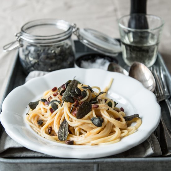 Pumpkin Pasta with Bacon & Sage