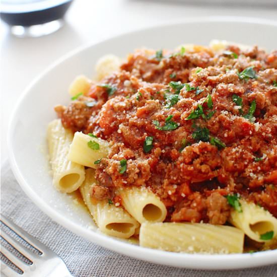 Turkey Bolognese with Rigatoni