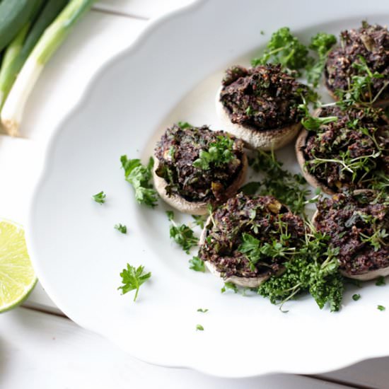 Pesto and Olive Stuffed Mushrooms