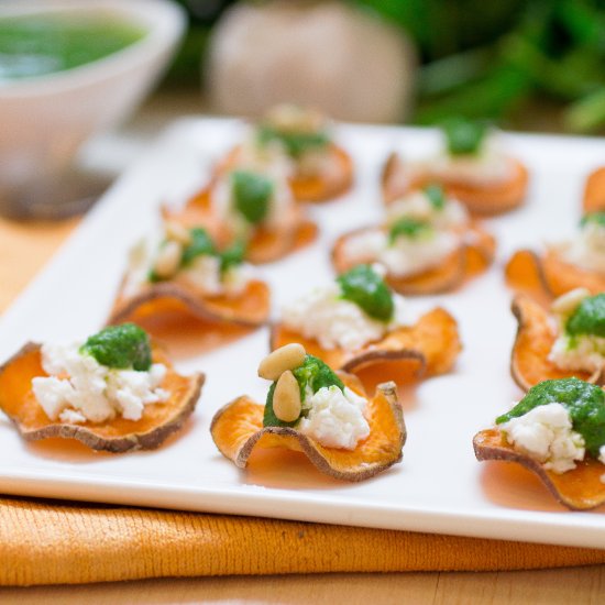 Goat Cheese and Pesto Baked Chips