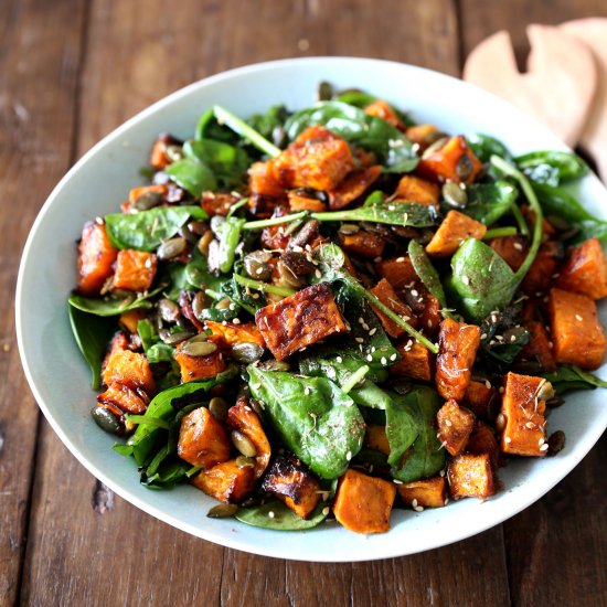 Roasted Kumara and Spinach Salad