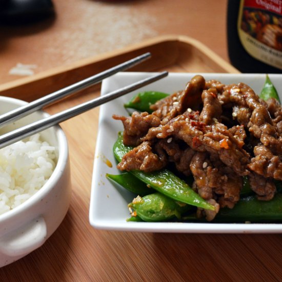 BBQ Sauted Beef w/ Garlic Sweet Pea