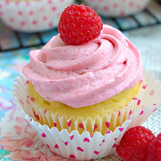 Almond Cupcakes with Raspberry Frosting