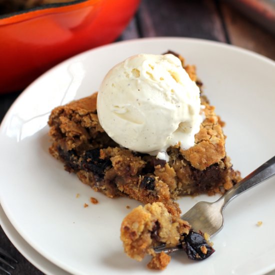 Cherry Chocolate Chip Oatmeal Skillet Cookie