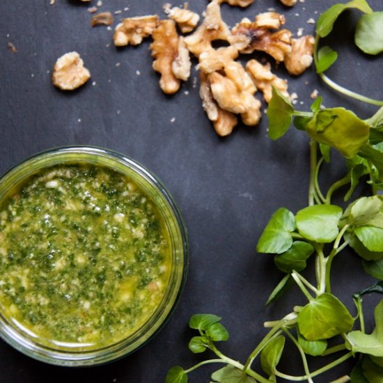 Watercress and Walnut Pesto Pasta