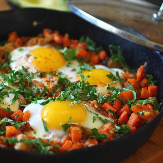 Sweet Potato Onion Hash and Eggs