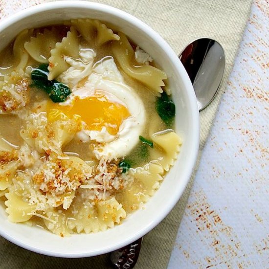 Egg Farfalle and Arugula Soup