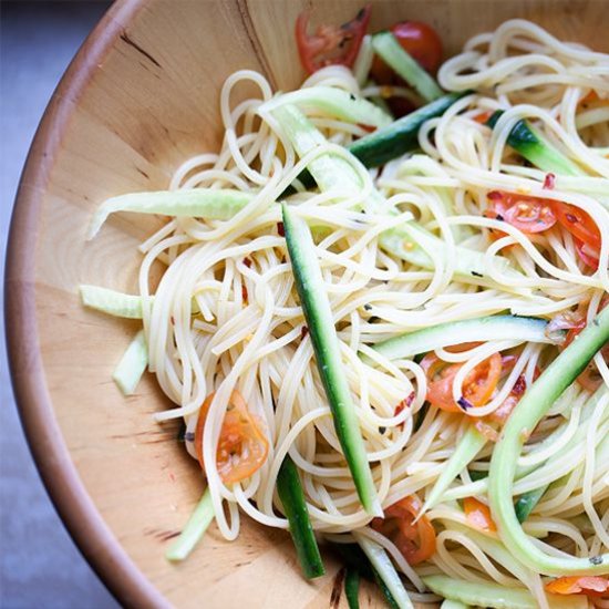 Sweet and spicy cucumber noodles