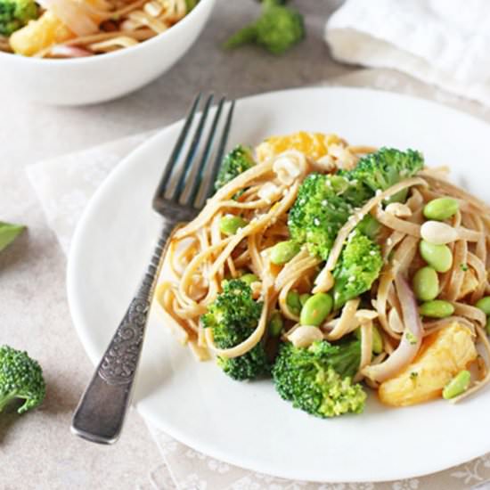 Orange broccoli noodle bowls