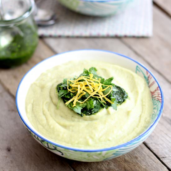 Cauliflower Soup and Cilantro Pesto