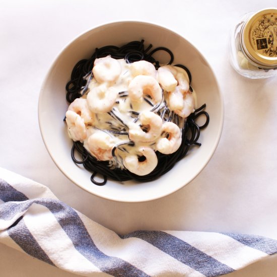 Black pasta with langoustines