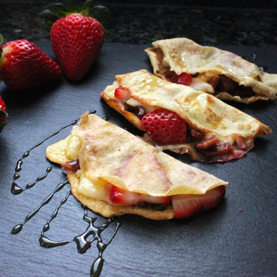 Crepes with brie, bacon, strawberry