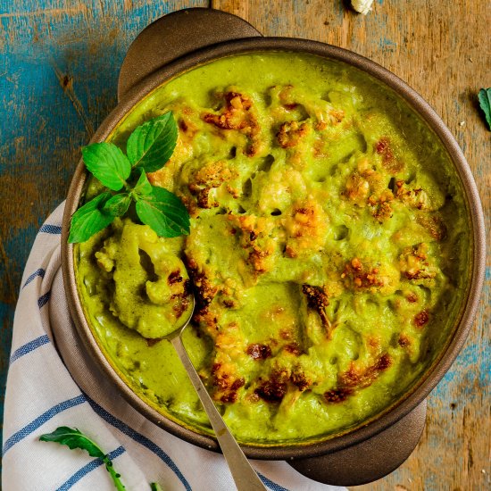 Baked Cauliflower in Broccoli Sauce