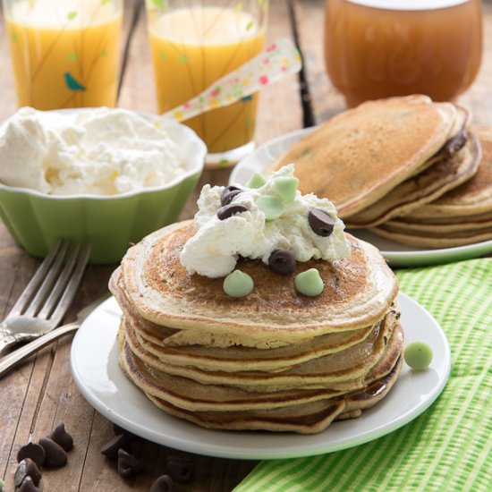 Mint Chocolate Chip Pancakes