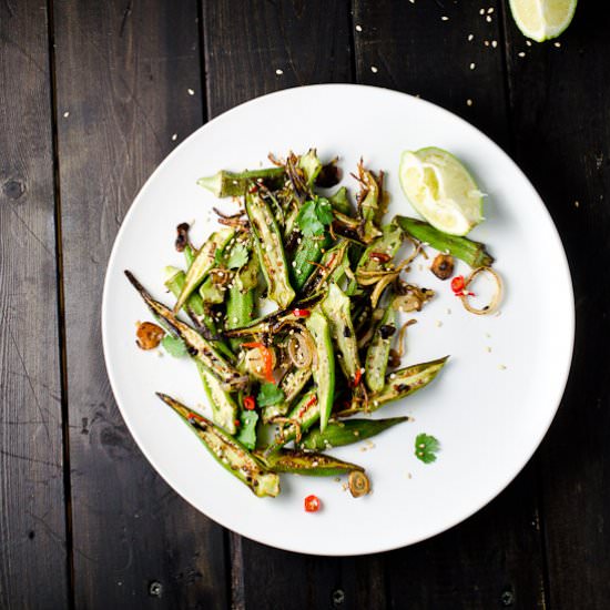 Stir Fried Okra w/ Garlic & Chilies