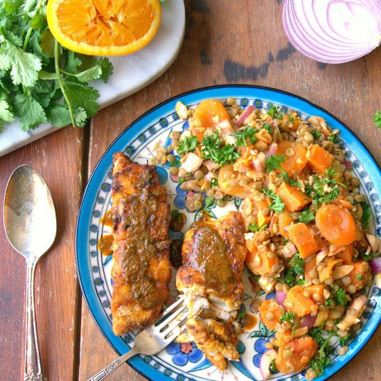 Moroccan Fish with Lentil Salad