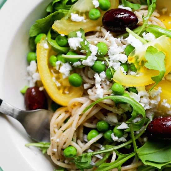 Greek Pasta with Peas & Feta