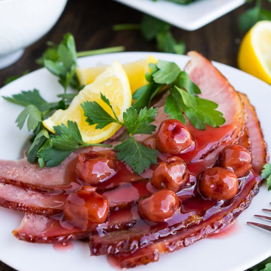 Glazed Ham with Cherry Sauce