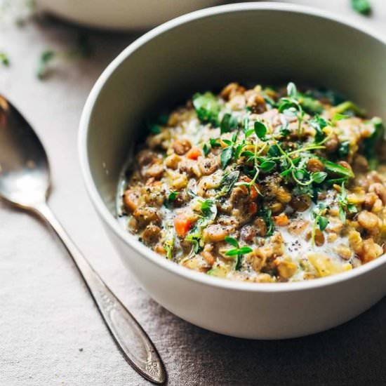 One-pot Creamy Spinach Lentils