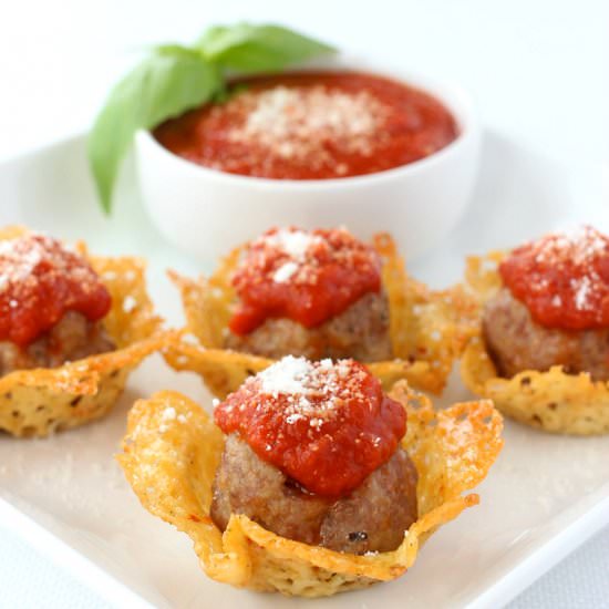 Cheese Crisp Meatball Shooters